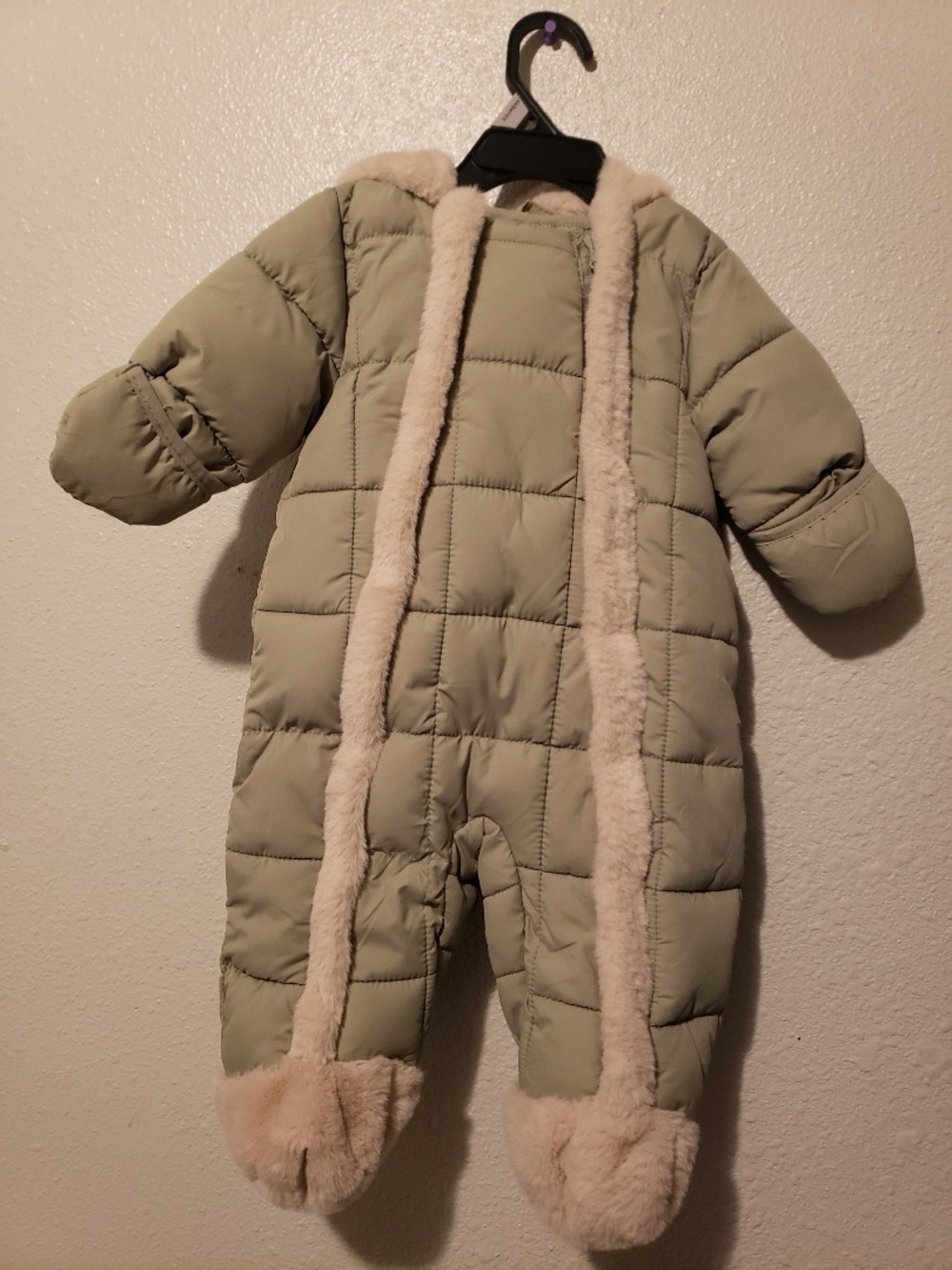 Jessica Simpson Sage Green Faux-Fur Trim Puffer One-Piece